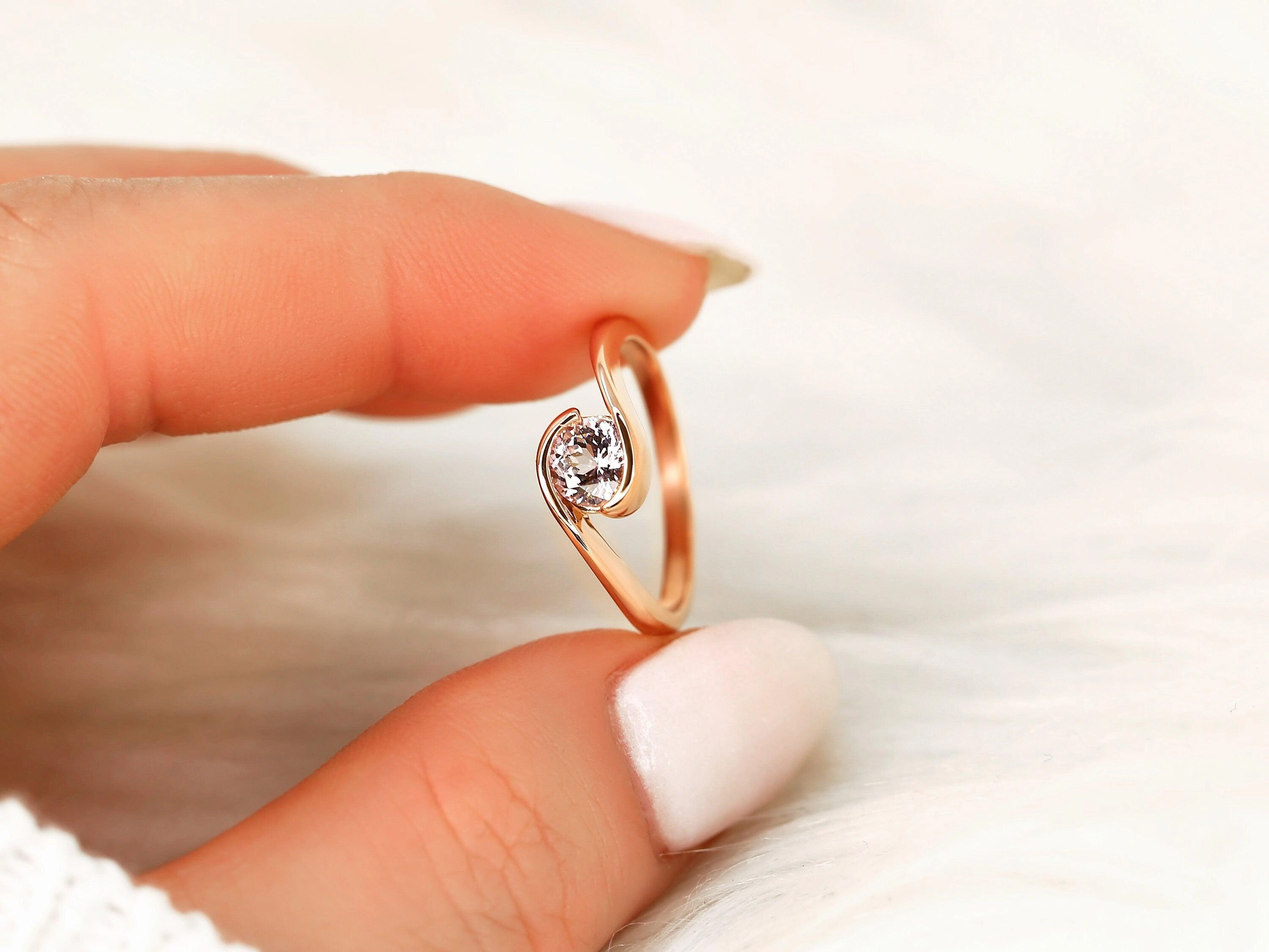 0.76ct Petite Vadim 14kt Rose Gold Blush Sapphire Bypass Ring