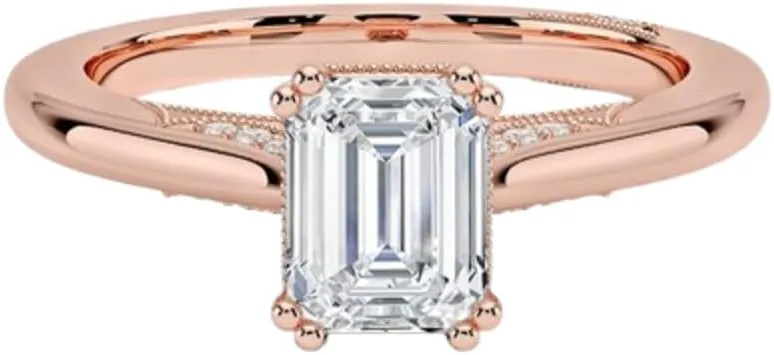 1-3 Carat Emerald Cut Solitaire VVS1 Colorless Moissanite Engagement & Promise Ring for Women, Bridal Set in 10K 14K 18K Solid Gold & 925 Sterling Silver
