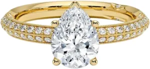 1 Carat-3 Carat Pear Vintage Halo VVS1 Colorless Moissanite Engagement & Promise Ring for Women, Tacori Bridal Set in 10K 14K 18K Solid Gold & 925 Sterling Silver