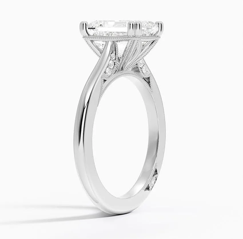 1 CT Emerald Cut Cathedral Crown Moissanite Engagement Ring, Handmade Wedding Ring, Milgrain Tacori Promise Ring, Christmas Gift For Her In 10K/14K/18K Solid Gold & 925 Sterling Silver