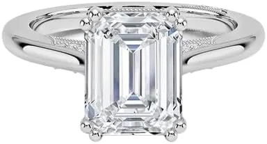1 CT Emerald Cut Cathedral Crown Moissanite Engagement Ring, Handmade Wedding Ring, Milgrain Tacori Promise Ring, Christmas Gift For Her In 10K/14K/18K Solid Gold & 925 Sterling Silver