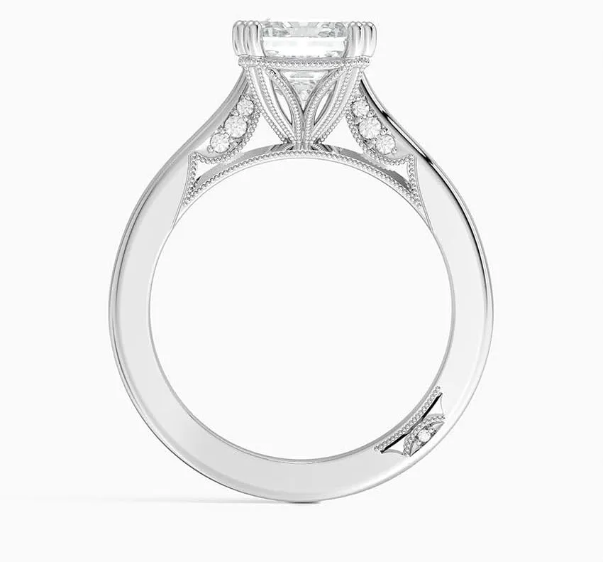 1 CT Emerald Cut Cathedral Crown Moissanite Engagement Ring, Handmade Wedding Ring, Milgrain Tacori Promise Ring, Christmas Gift For Her In 10K/14K/18K Solid Gold & 925 Sterling Silver