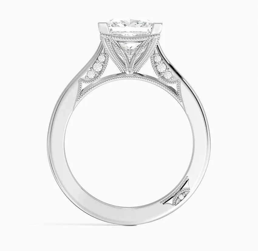 1 CT Princess Cut Cathedral Crown Moissanite Engagement Ring, Handmade Wedding Ring, Milgrain Tacori Promise Ring, Christmas Gift For Her In 10K/14K/18K Solid Gold & 925 Sterling Silver