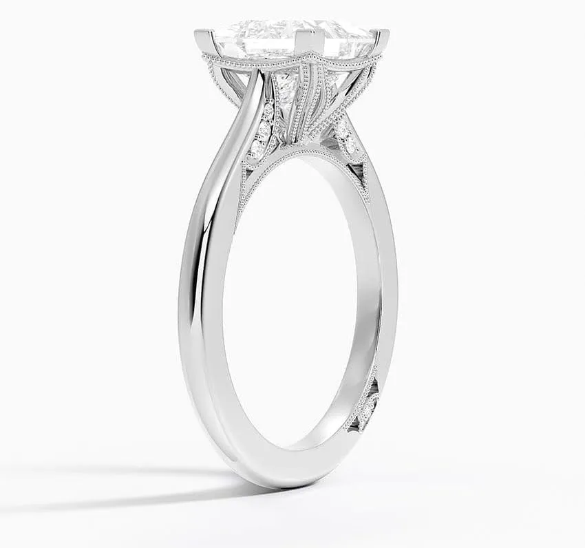 1 CT Princess Cut Cathedral Crown Moissanite Engagement Ring, Handmade Wedding Ring, Milgrain Tacori Promise Ring, Christmas Gift For Her In 10K/14K/18K Solid Gold & 925 Sterling Silver