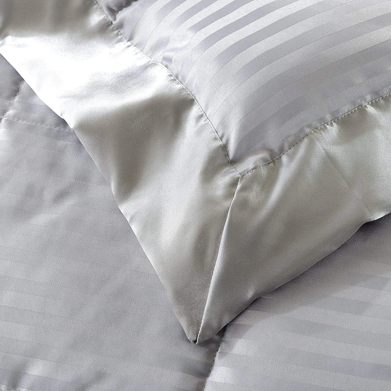 100% Cotton Lightweight Down Alternative Blanket with Satin Trim,Oversized King Size 600 GSM,Soft Fluffy,Baffle Box Stitched Only Comforter with 2 Pillowcovers(3 PC | Silver)