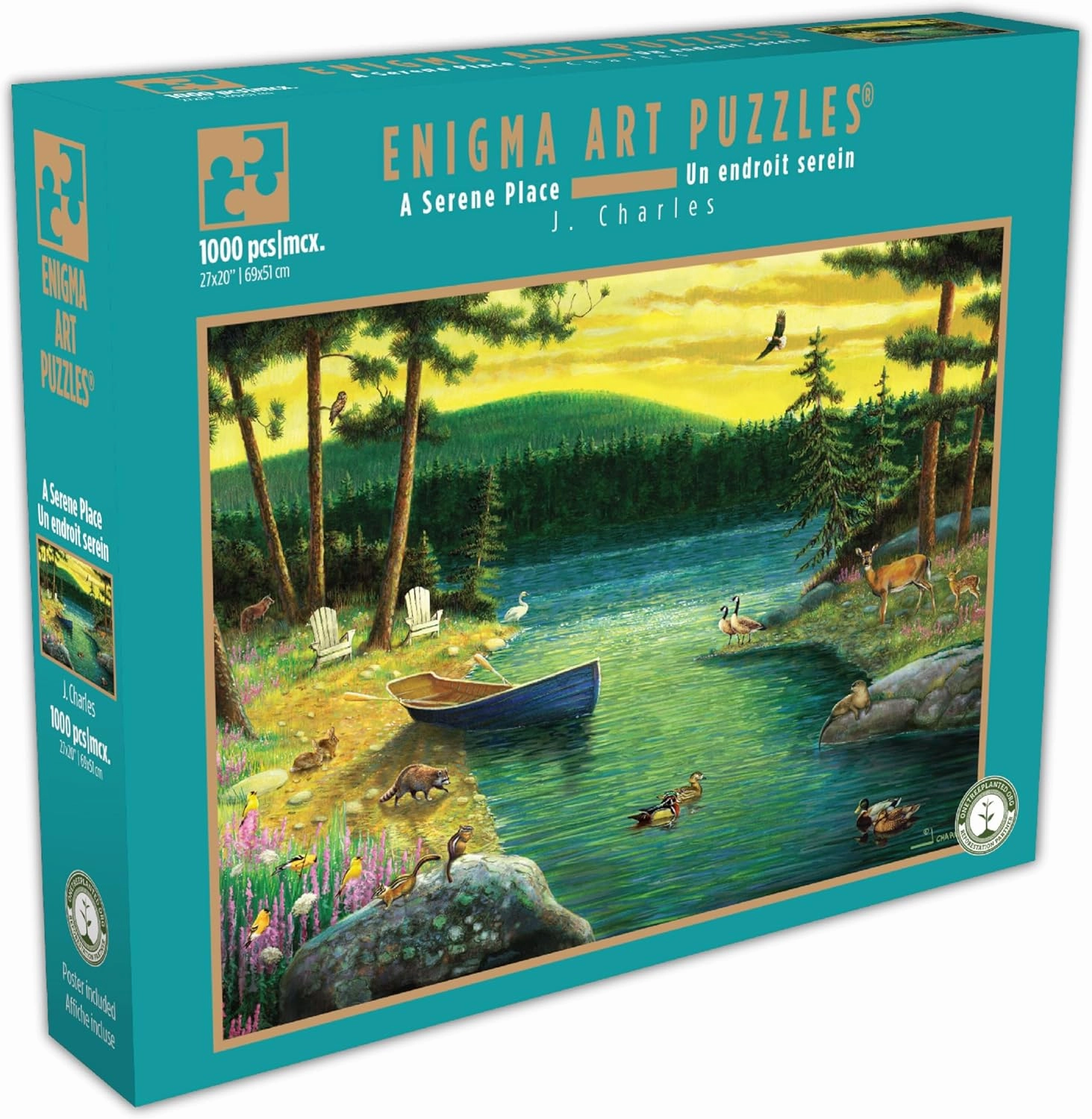 1000 Piece Puzzle for Adults Enigma J Charles A Serene Place Canoe at Stream 27X20 blueboard Jigsaw