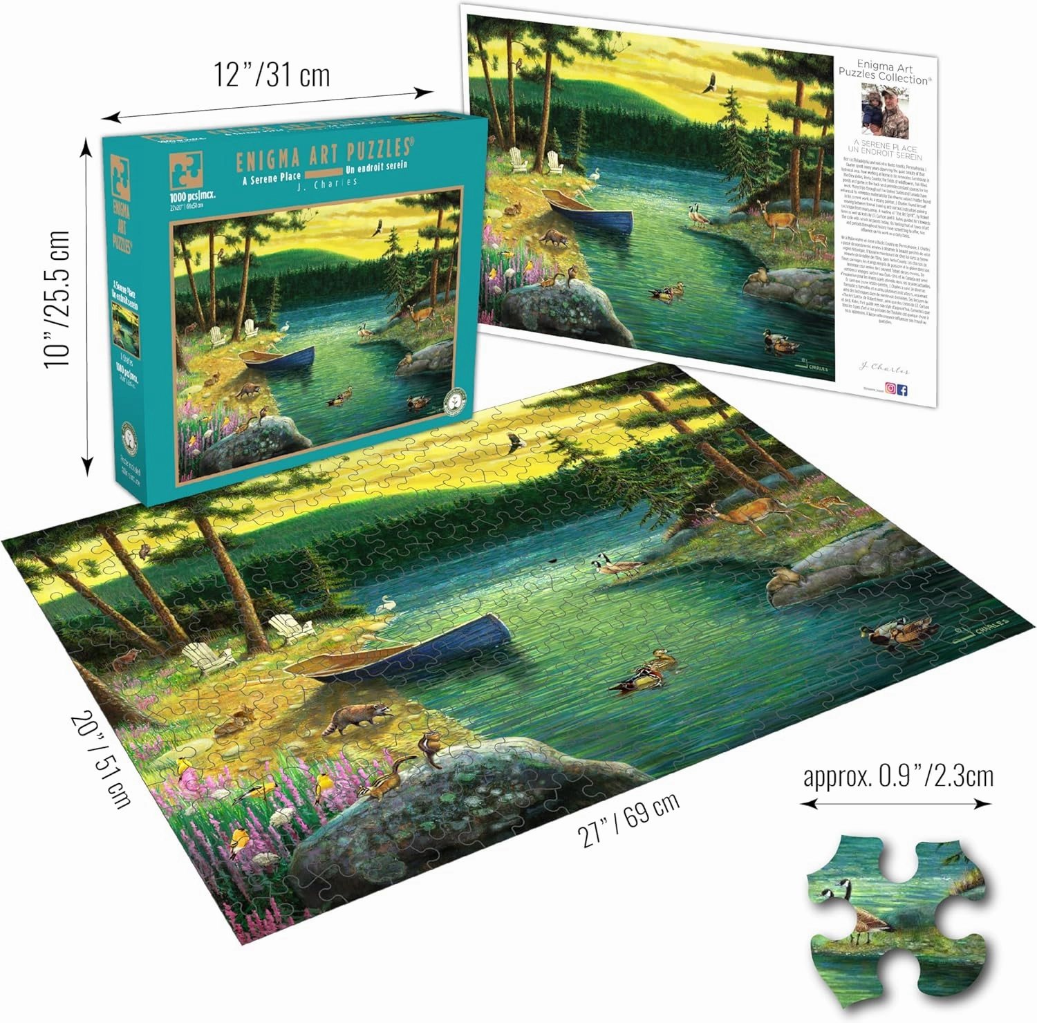 1000 Piece Puzzle for Adults Enigma J Charles A Serene Place Canoe at Stream 27X20 blueboard Jigsaw