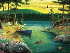 1000 Piece Puzzle for Adults Enigma J Charles A Serene Place Canoe at Stream 27X20 blueboard Jigsaw