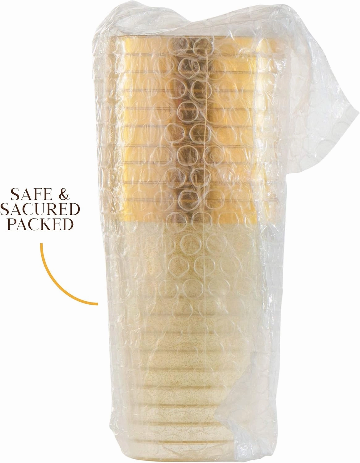 100 Gold Plastic Cups 12 oz Gold Glitter with a Gold Rim - Premium Disposable Party Cups - Elegant and Classy Sturdy Cups - Weddings Birthdays Anniversaries and Other Social Events