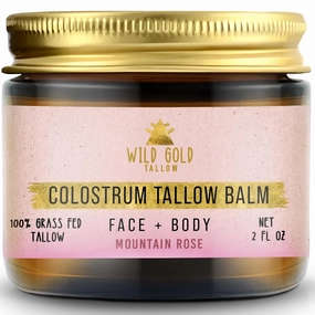 100% Grass Fed Tallow Balm with Colostrum & Emu Oil - Handmade Whipped Beef Tallow for Face and Body, Sensitive Skin Tallow Moisturizer made with True First Colostrum, (Mountain Rose)