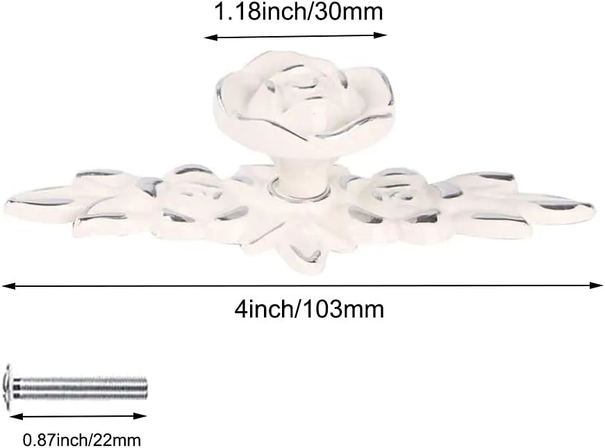 10pcs Rose Flower Cabinet Knobs Vintage Kitchen Shabby Chic Drawer Pull Handles with Base for Dresser Vanity Nightstand Cupboard Wardrobe Closet Drawer (Ivory White with Silver Edge)