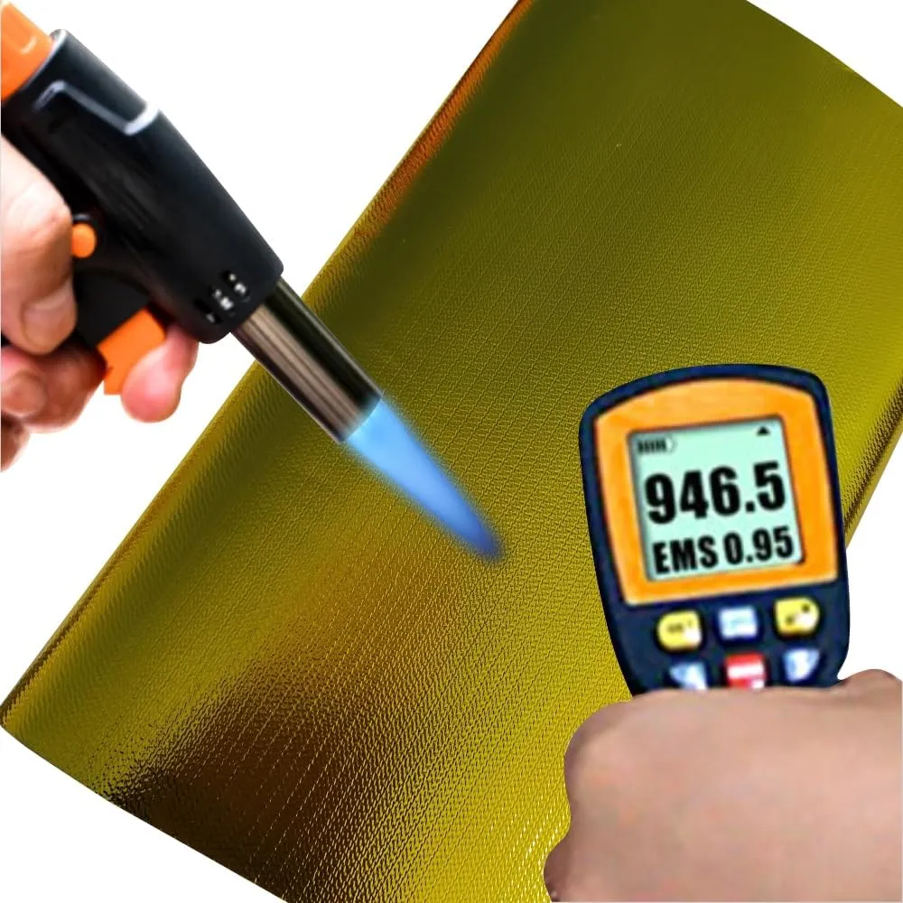 12'' X 48'' Gold Adhesive Heat Shield ReflectiveTape Wrap Roll Compatible Thermal Barrier Adhesive Backed Heat Sleeve Up To 2000 Degrees Fahrenheit with Car Intake Pipe, Engine Bay etc.
