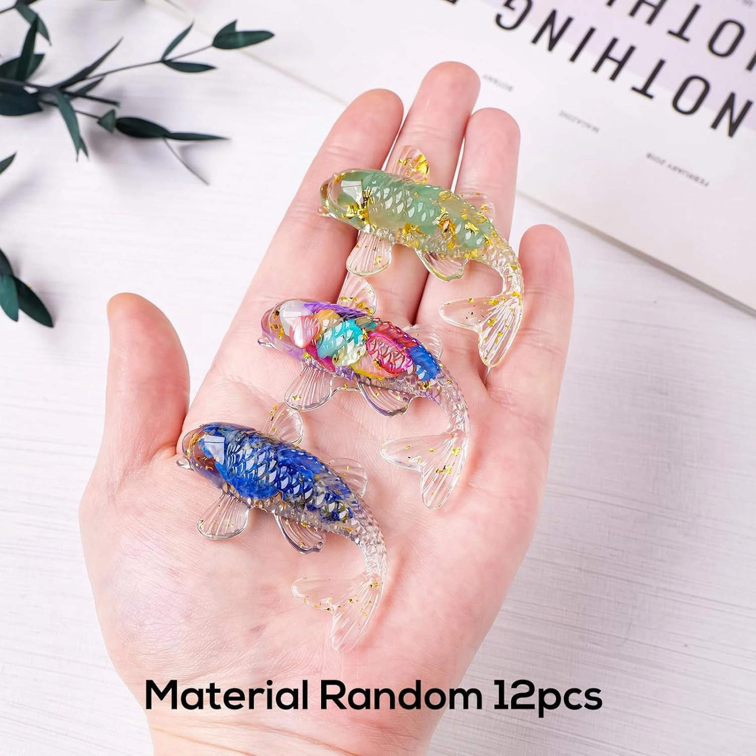 12pcs Goldfish Inner Crystal Stone Resin Decor for Home Fishes Statue Balancing Chakra Reiki Healing Crystal Statue Fishbowl Decoration Home Office Desktop Decoration Gift for Women Men