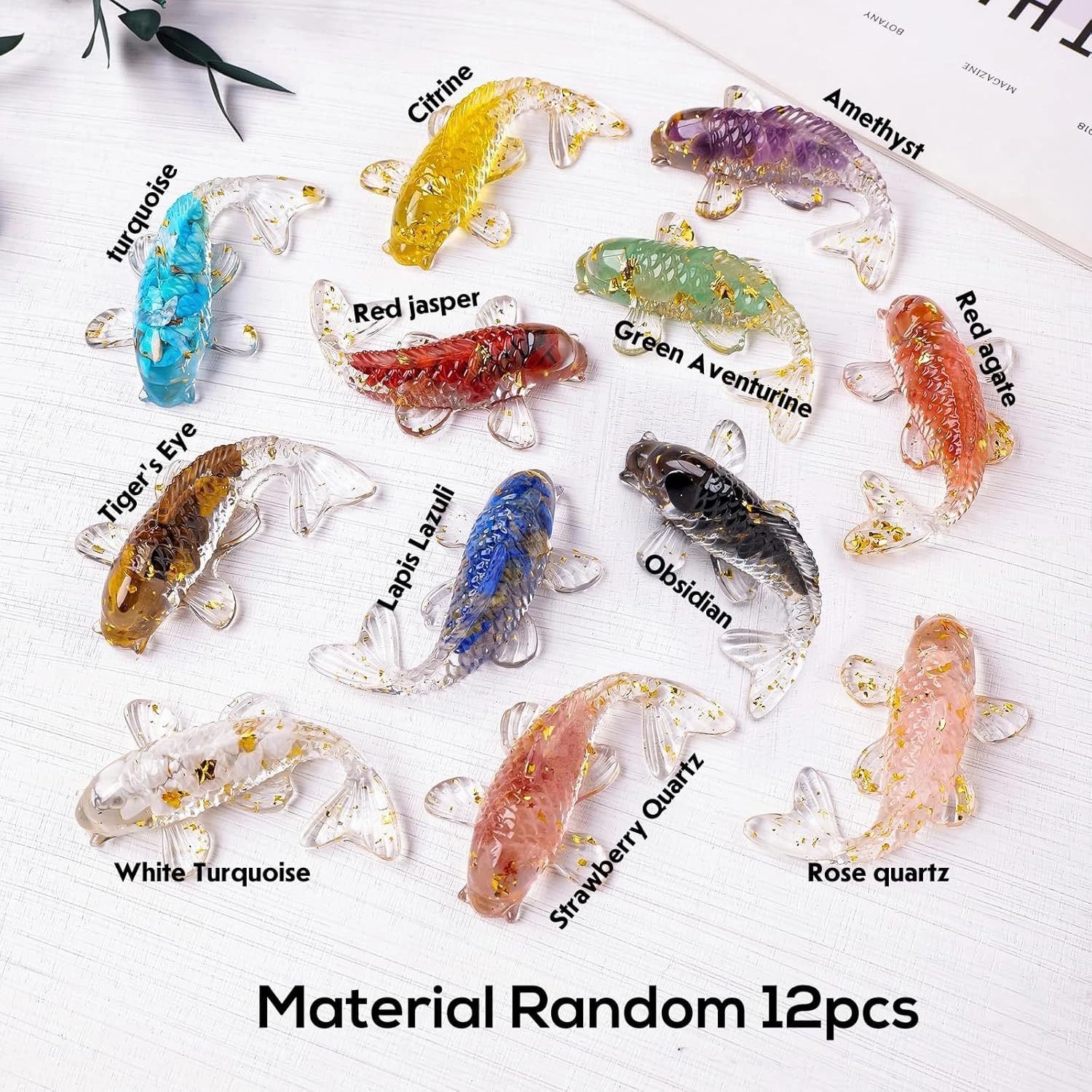 12pcs Goldfish Inner Crystal Stone Resin Decor for Home Fishes Statue Balancing Chakra Reiki Healing Crystal Statue Fishbowl Decoration Home Office Desktop Decoration Gift for Women Men