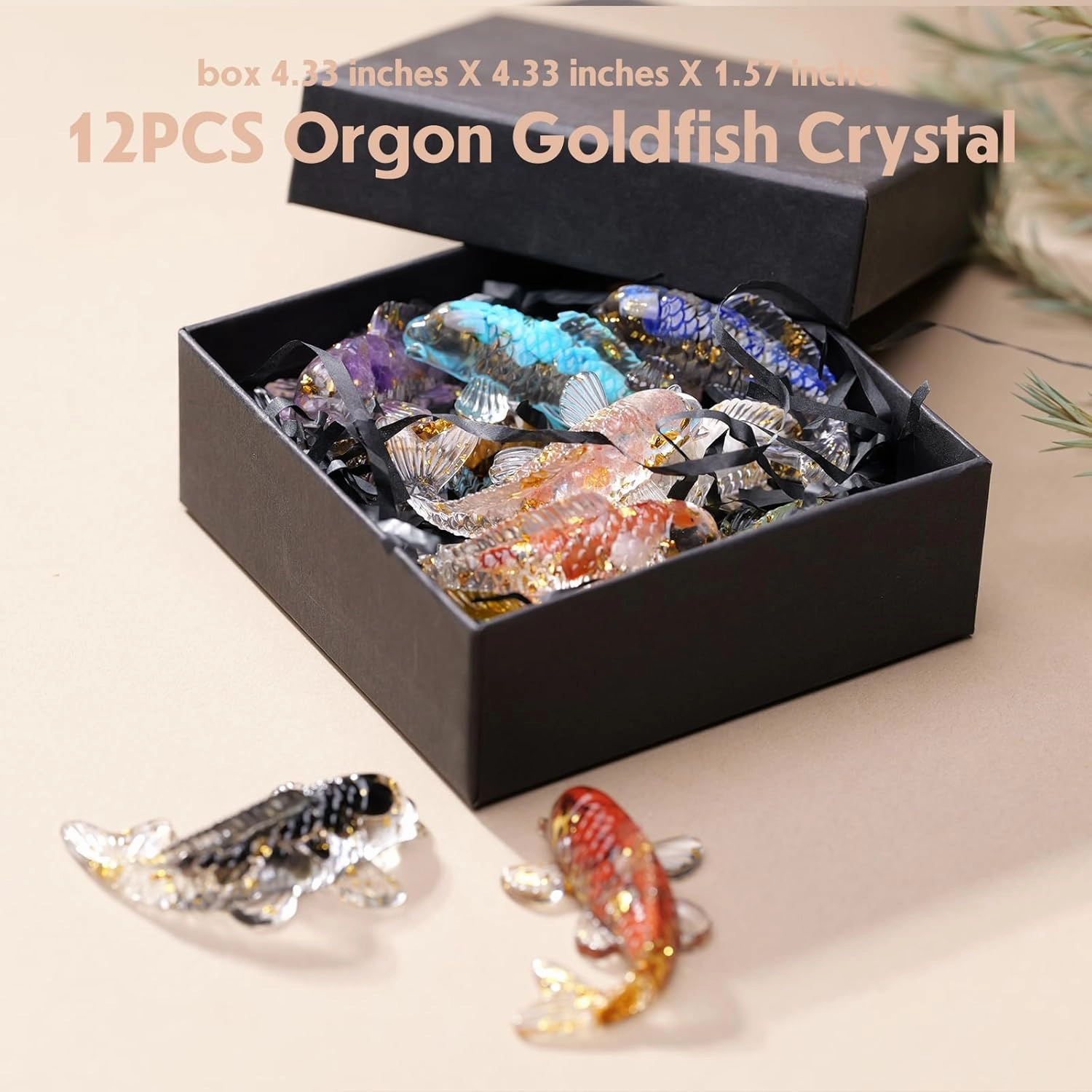 12pcs Goldfish Inner Crystal Stone Resin Decor for Home Fishes Statue Balancing Chakra Reiki Healing Crystal Statue Fishbowl Decoration Home Office Desktop Decoration Gift for Women Men