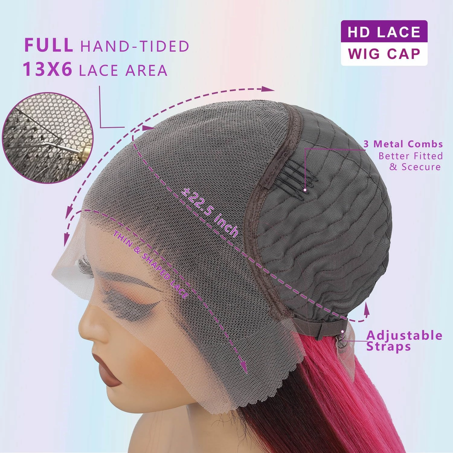 13x6 Synthetic Lace Front Wig - Glueless Ready to Wear 26" Pink Wigs for Black Women, Pre-Plucked Baby Hair Heat-Resistant Ombre Hot Pink Wig for Daily Party