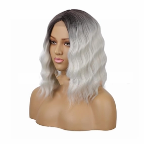 14 Inch Short Wavy Small Area Lace Wig for Women Synthetic Curly Middle Part Wigs Light Gray Natural Looking Heat Resistant Light Gray Hair Piece Wig for Daily Party Use