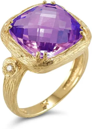 14K Gold Cocktail Ring Available in Amethyst, Blue Topaz, Citrine, Green Amethyst, or Smokey Quartz - Fine Gemstone and Diamond Accented Cocktail Ring for Women