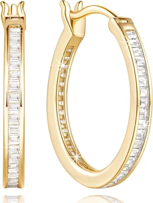 14K Gold Hoop Earrings for Women Cubic Zirconia Hoop Earrings for Women Radiant Gold Earring Hoops 20mm