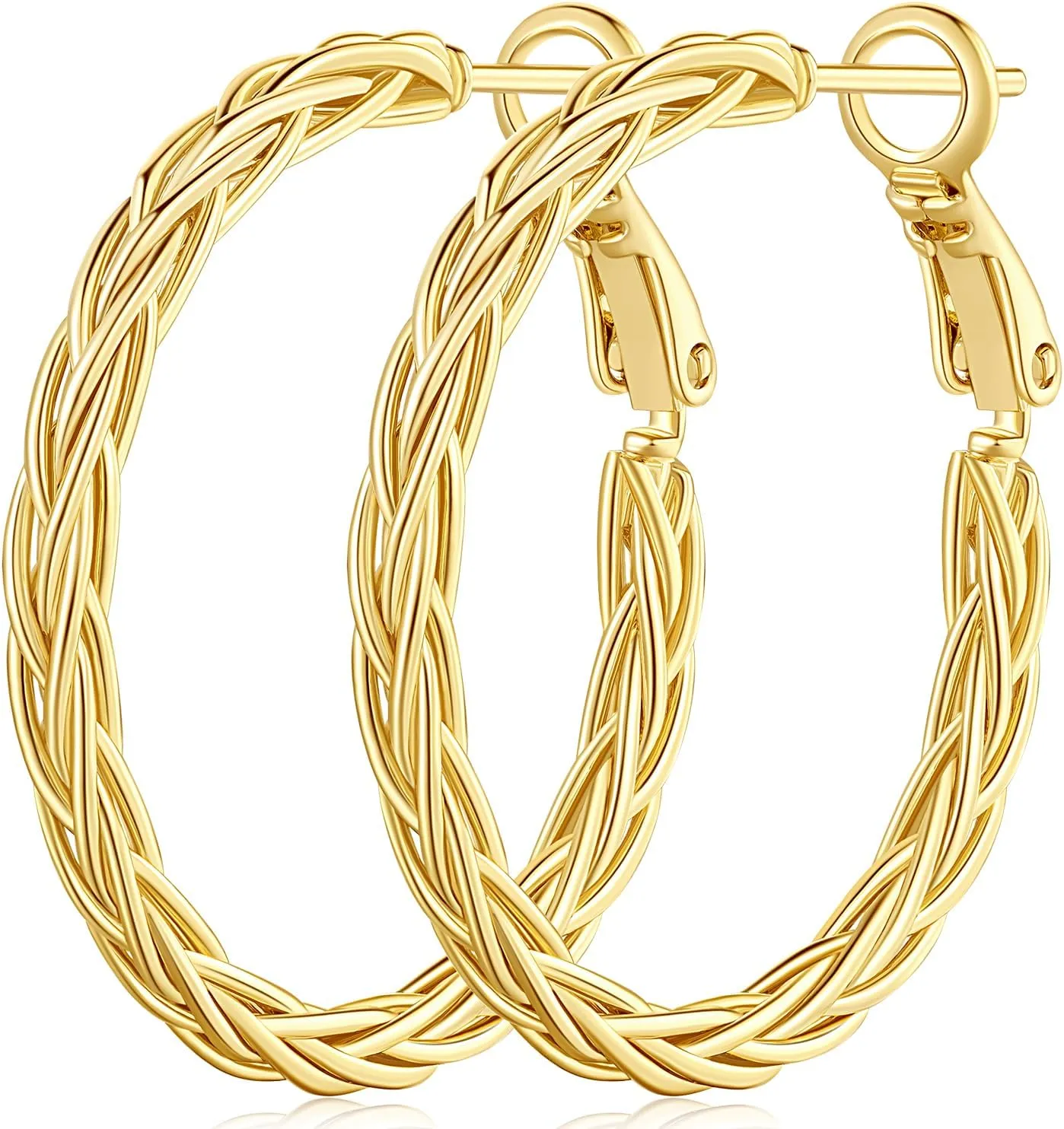 14K Gold Hoop Earrings for Women Thick Twisted Hoops Earrings Fine Weave Design 14K Gold Earring Women Jewelry 30MM