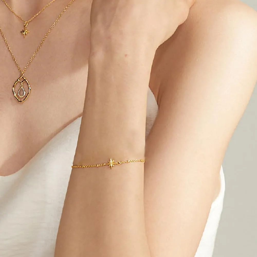 14K Gold Plated Dainty Layered Anchor Chain Bracelet for Women – Adjustable Minimalist Pendant Jewelry, Trendy Fashion Gift | Star & Anchor Bracelet