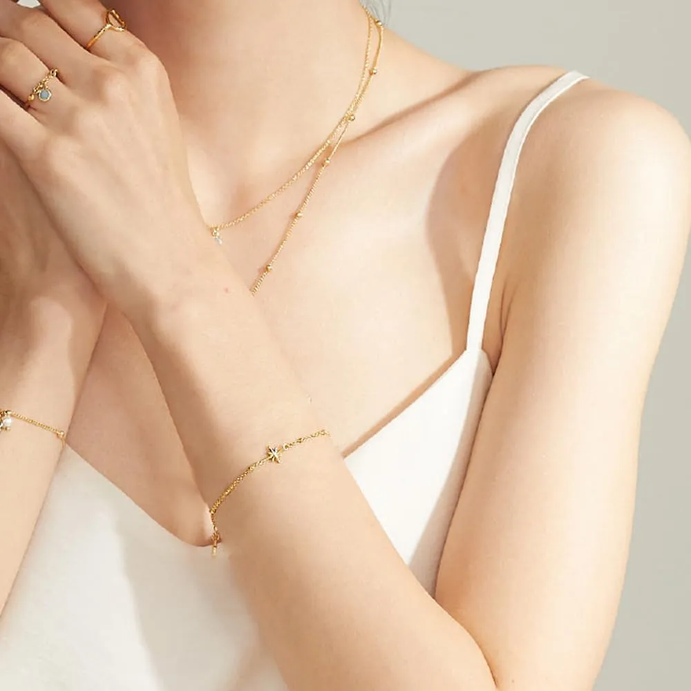 14K Gold Plated Dainty Layered Anchor Chain Bracelet for Women – Adjustable Minimalist Pendant Jewelry, Trendy Fashion Gift | Star & Anchor Bracelet