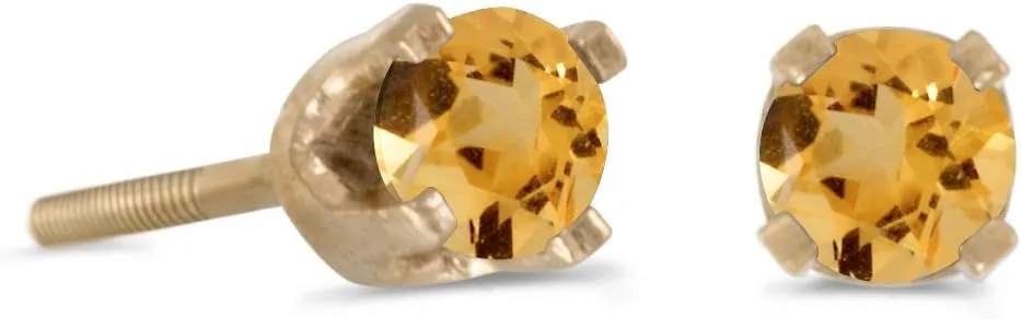 14k Petite Yellow Gold Round Citrine Screw-back Stud Earrings