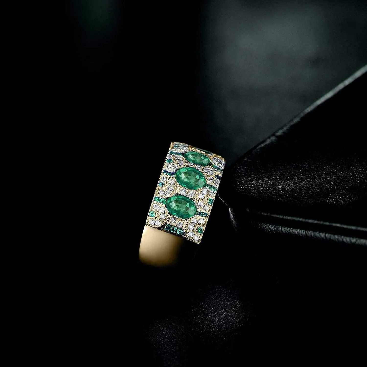 14k Rose White Yellow Gold Beautiful Natural Emerald Sapphire Ruby Engagement Rings Wedding Band for Women Promotion