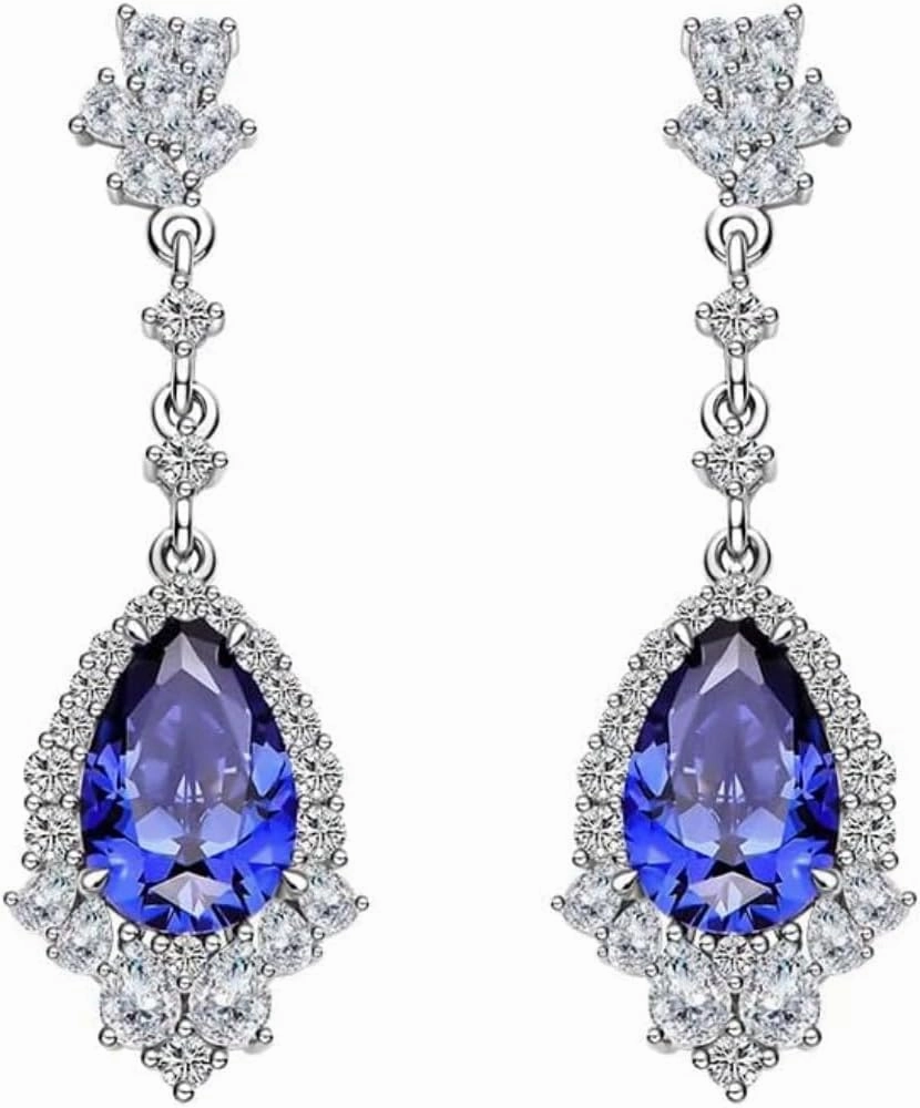 14K Gold Luxurious Gemstones Drop Earrings, Elegant 8 * 12mm Sapphire Accents, The Quintessential Accessory for Sophisticated Ladies