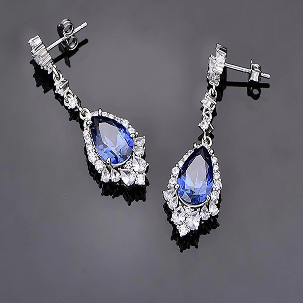 14K Gold Luxurious Gemstones Drop Earrings, Elegant 8 * 12mm Sapphire Accents, The Quintessential Accessory for Sophisticated Ladies