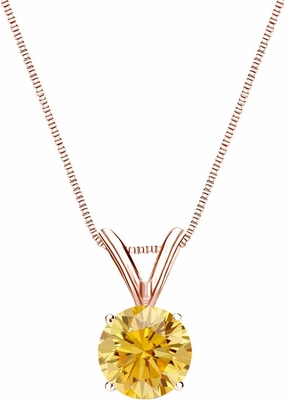14k Rose Gold Round-cut Yellow Diamond 4-Prong Basket Solitaire Pendant (1/2 cttw, Yellow, I1-I2)