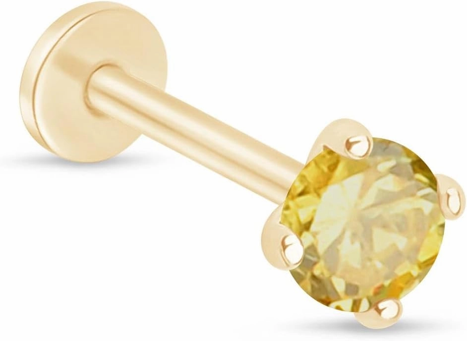 14K Solid Gold Birthstone Flat Back Stud Earring for Women Cartilage Earring Threaded Earlobe Tragus Helix Piercing Jewelry Nose Ring Gemstone Earring for Upper Ear Minimalist SINGLE STUD or PAIR
