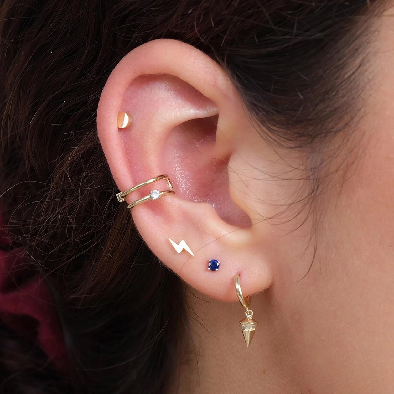 14K Solid Gold Birthstone Flat Back Stud Earring for Women Cartilage Earring Threaded Earlobe Tragus Helix Piercing Jewelry Nose Ring Gemstone Earring for Upper Ear Minimalist SINGLE STUD or PAIR