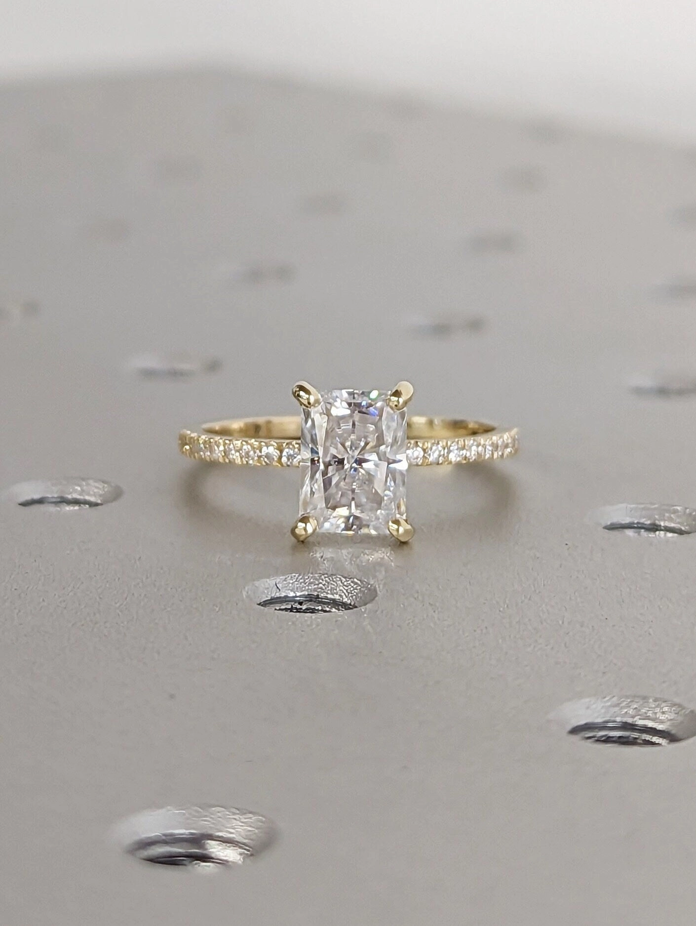 14K Solid Gold Engagement Ring /1.5CT Radiant Moissanite Wedding Ring/Moissanite Engagement Ring/Stack Ring/Promise ring/Yellow gold