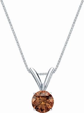 14k White Gold 4-Prong Basket Round-cut Brown Diamond Solitaire Pendant (1/4 cttw, Brown, SI1-SI2)