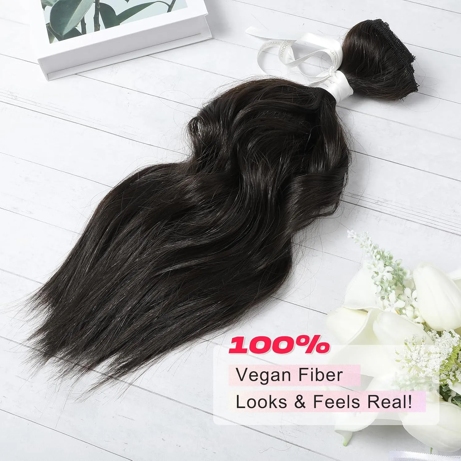 14" Short Clip in Hair Extensions - 4PCS Beach Wave Black Brown Natural Soft Synthetic Hairpiece for Women