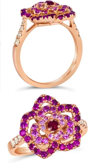 1/5 Carat Diamond with 1 Carat Red Ruby and Pink Sapphire Rose Flower Ring for Women in 14k Rose Gold (White, 1.13 cttw) Anniversary Ring Size 4 to 10 by LeVian