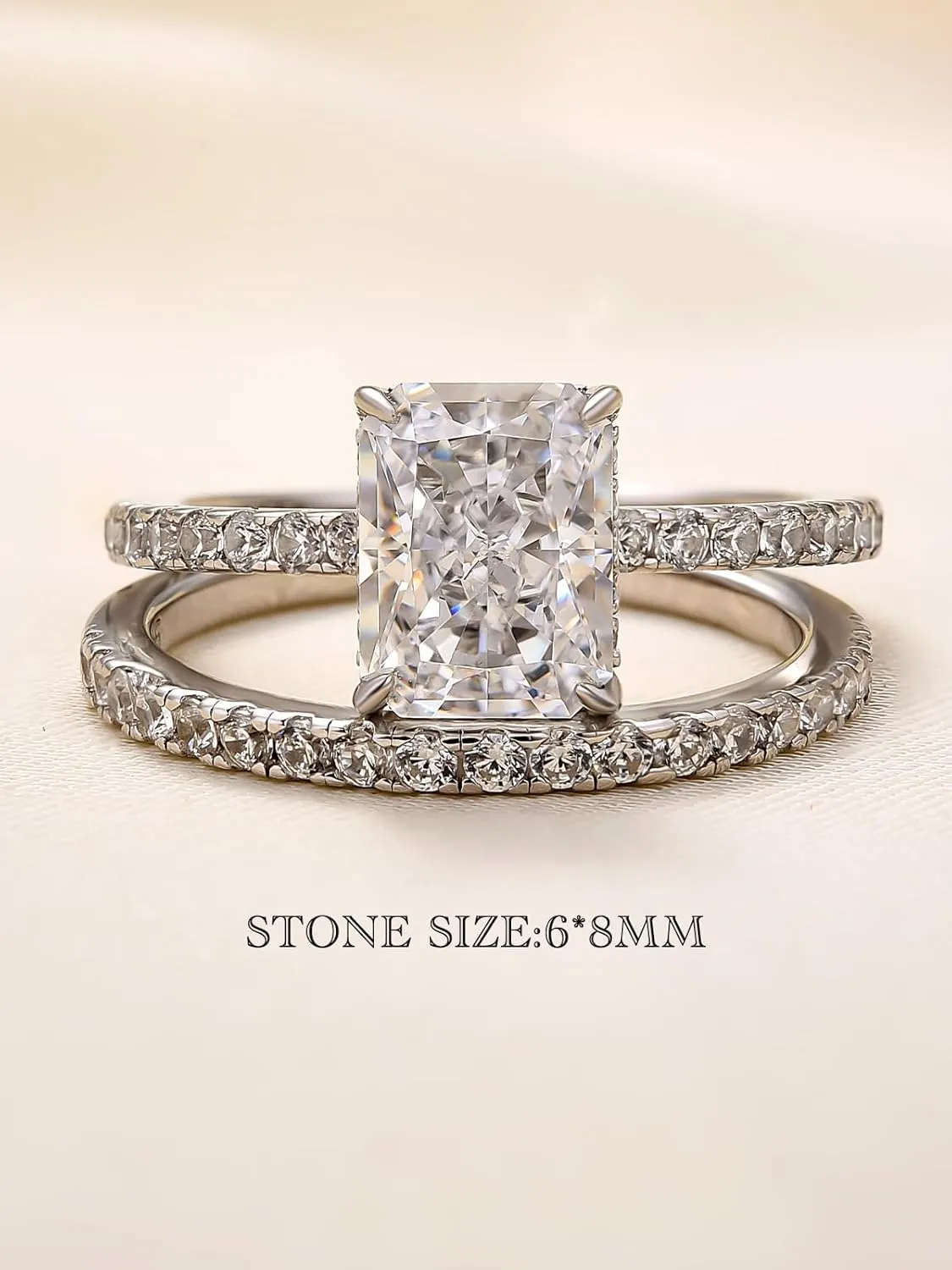 1.5 Carat Radiant Cut Engagement Ring Set, Sterling Silver 5A Cubic Zirconia Simulated Diamond Wedding Ring Set for Women