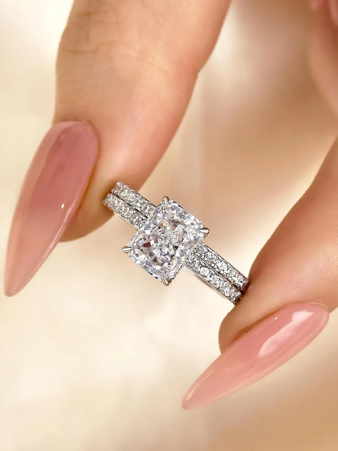 1.5 Carat Radiant Cut Engagement Ring Set, Sterling Silver 5A Cubic Zirconia Simulated Diamond Wedding Ring Set for Women