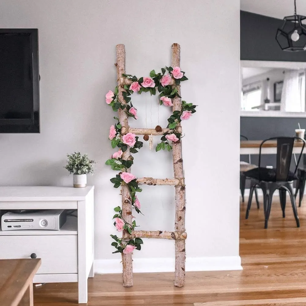 16 FT Fake Rose Vine Garland Artificial Flowers Plants Hanging Rose Ivy Home Hotel Office Wedding Party Garden Décor (Pink/2PCS)