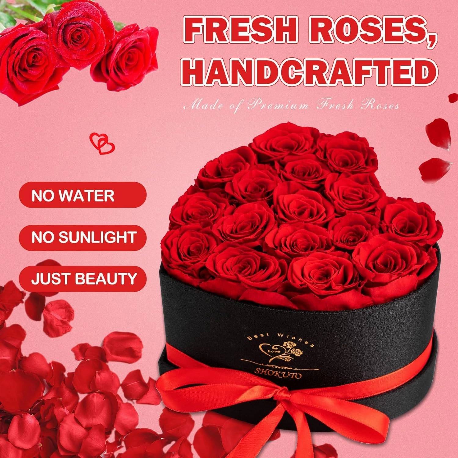 16-Piece Forever Roses in Heart Box,Preserved Rose Flowers,Birthday Gifts for Women Her Mothers Wife,100% Real Roses Last for 3 Years.Eternal Rose Gift Box for Valentines Christmas Mother's Day