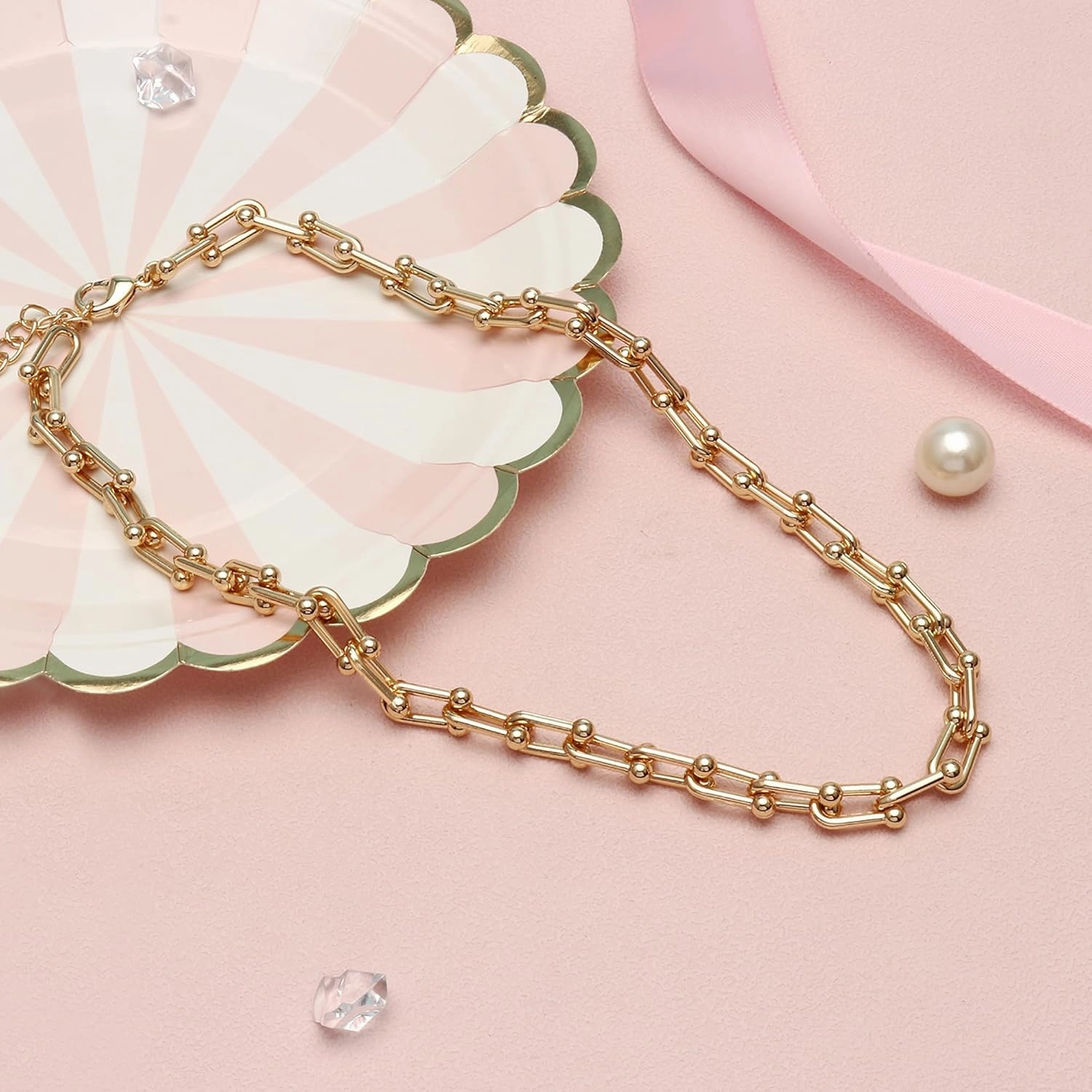 18K Gold Plated Dainty Cuban Choker Necklace Herringbone Snake Necklace Paperclip Chain Layered Necklaces for Women Jewelry