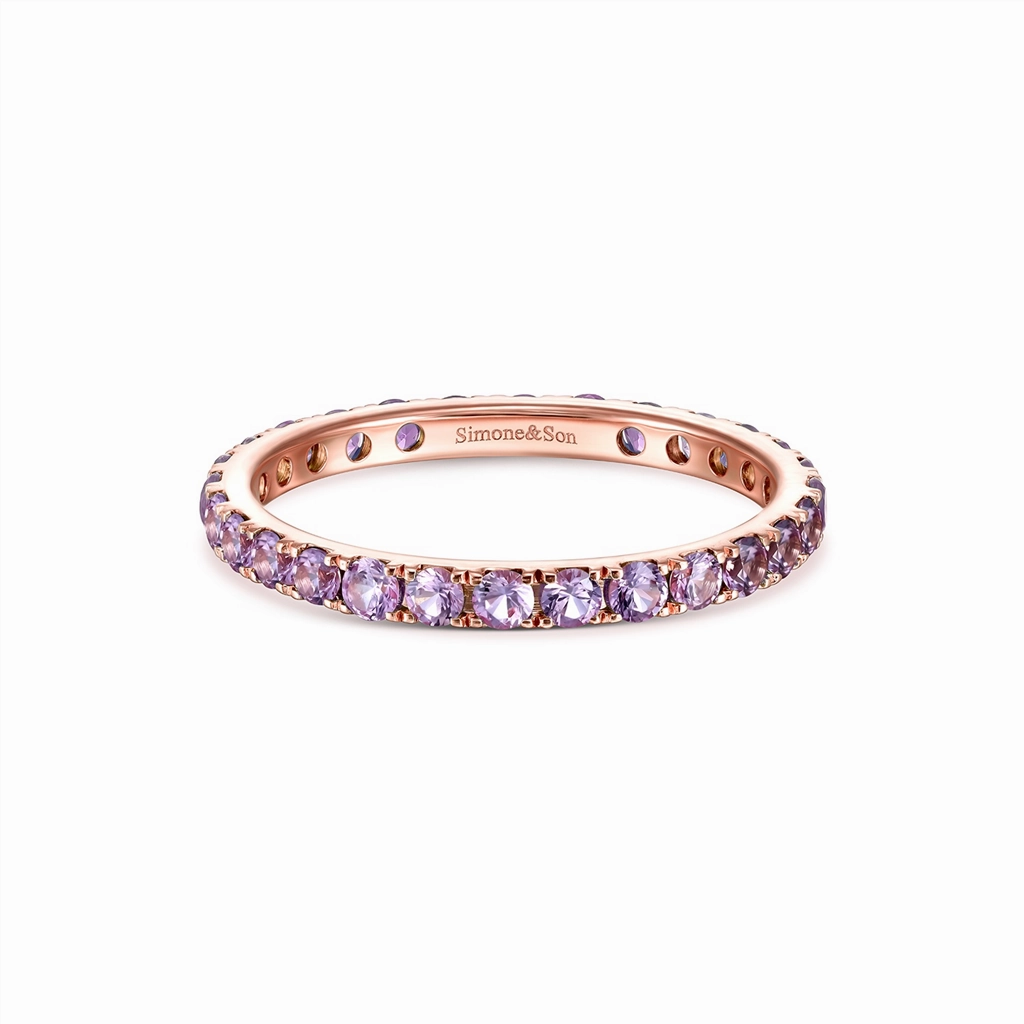 18K Rose Gold Pink Sapphire Wedding Band 1.09ctw.