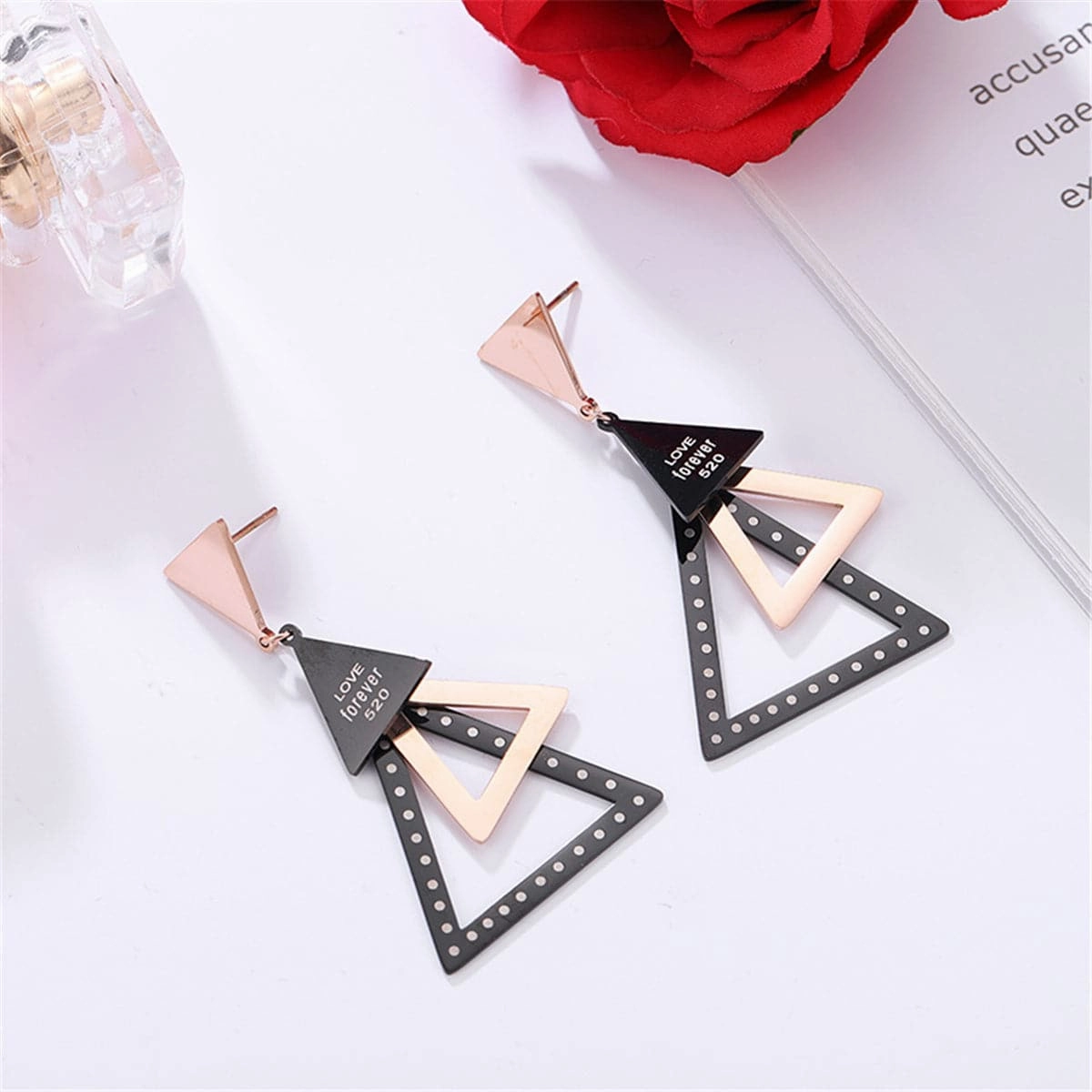 18K Rose Gold-Plated Triple Triangle Drop Earring