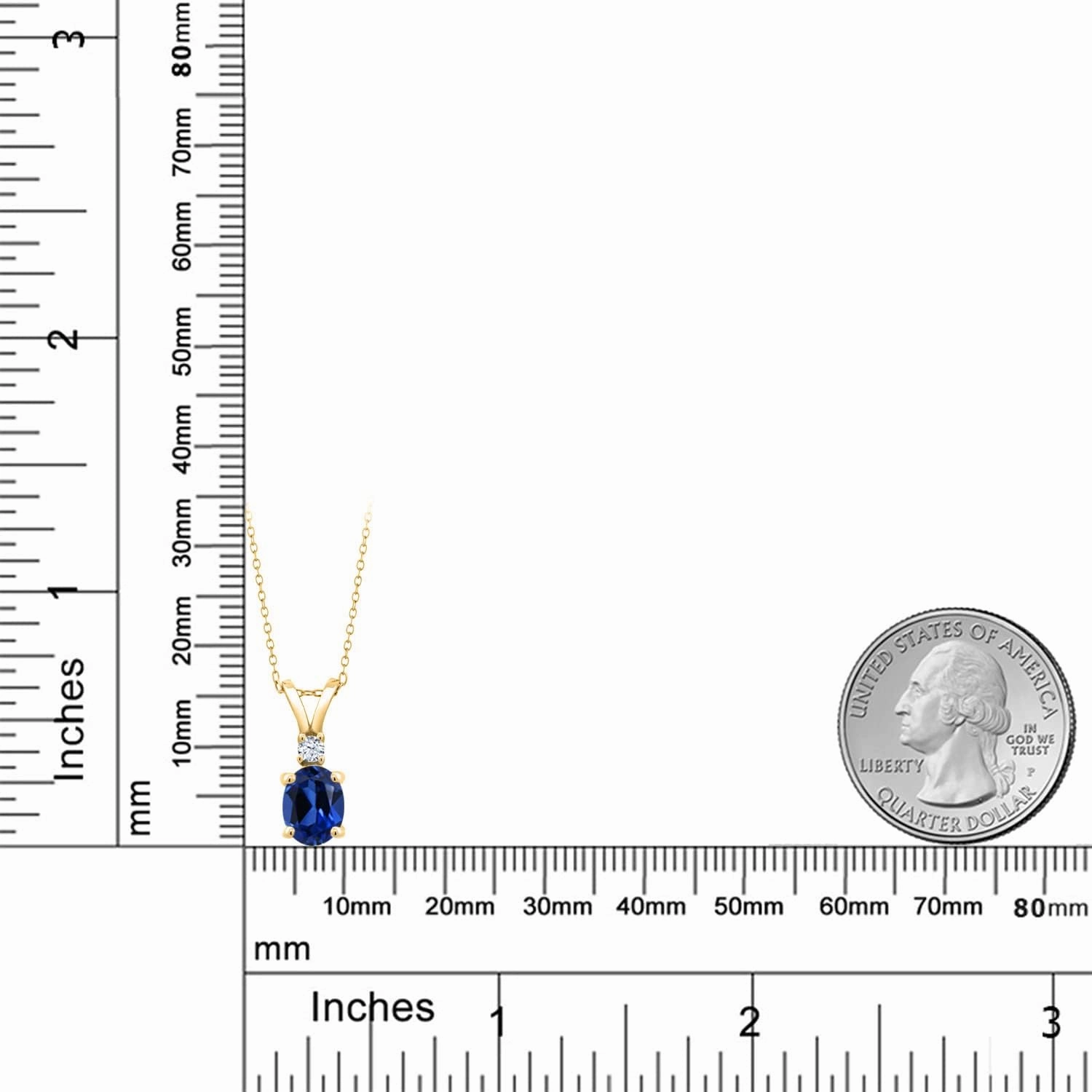 18K Yellow Gold Plated Silver Gemstone Birthstone and Created Sapphire Pendant Necklace for Women | 8X6MM Oval Center Stone & 2.5MM Round Accent | Fine Jewelry Gifts for Her Mom Wife | 18 Inch Chain