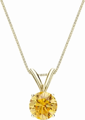 18k Yellow Gold Round-cut Yellow Diamond 4-Prong Basket Solitaire Pendant (1/2 cttw, Yellow, I1-I2)