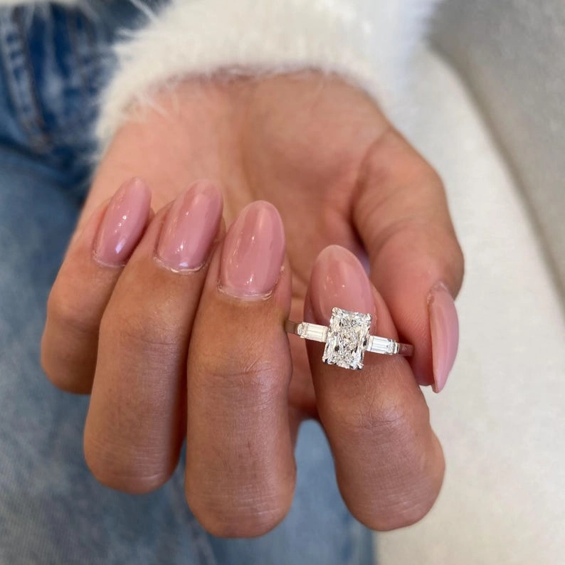 1.0 CT Radiant Moissanite Engagement Ring with Three Stone Design