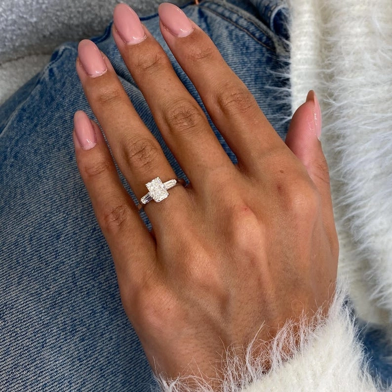 1.0 CT Radiant Moissanite Engagement Ring with Three Stone Design