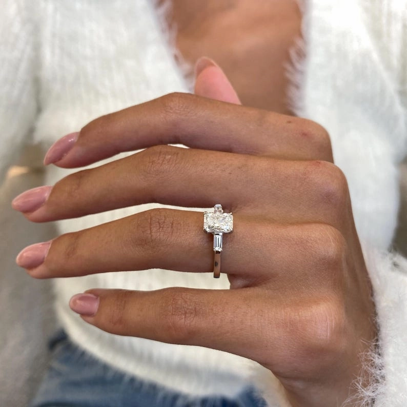 1.0 CT Radiant Moissanite Engagement Ring with Three Stone Design