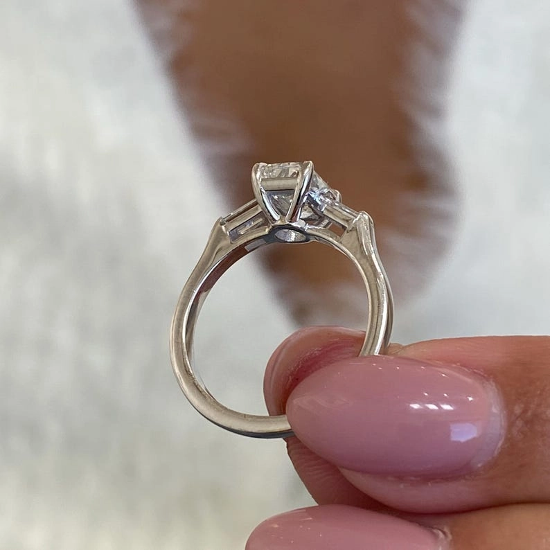1.0 CT Radiant Moissanite Engagement Ring with Three Stone Design